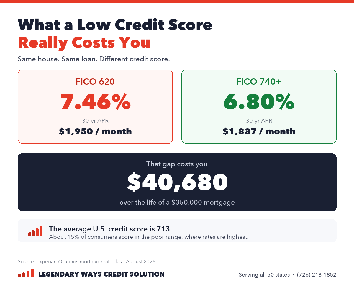 What a low credit score really costs. FICO 620 compared with 740 plus on a 30 year mortgage.